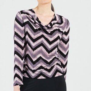 CLARA SUNWOO Chevron Cowl Neck Side Ruched Top-Black/Mauve/Taupe-Women Small
